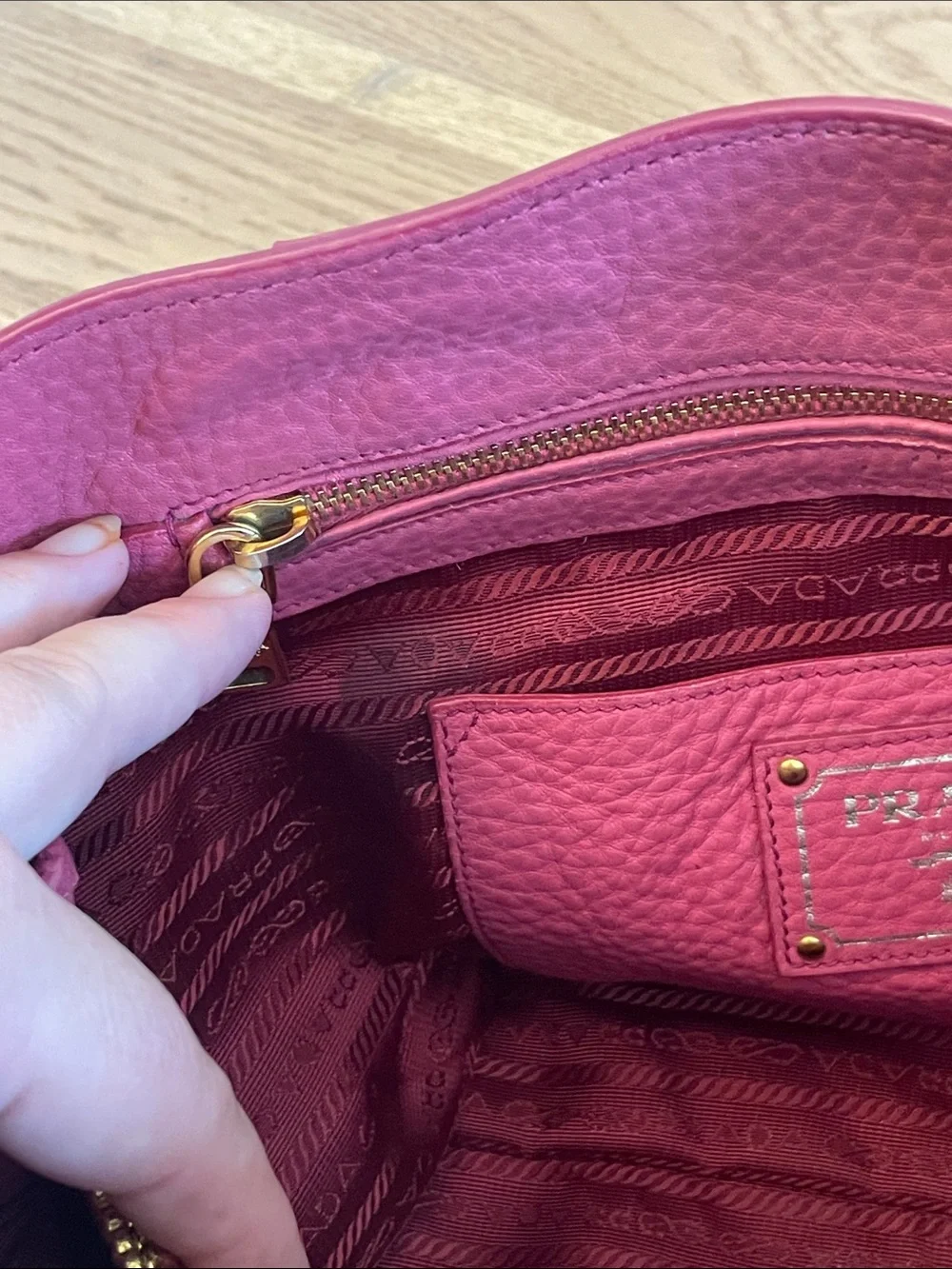 Prada Peonia Pink Vitello Daino Leather Tote Satchel Gold Hardware Shoulder Bag